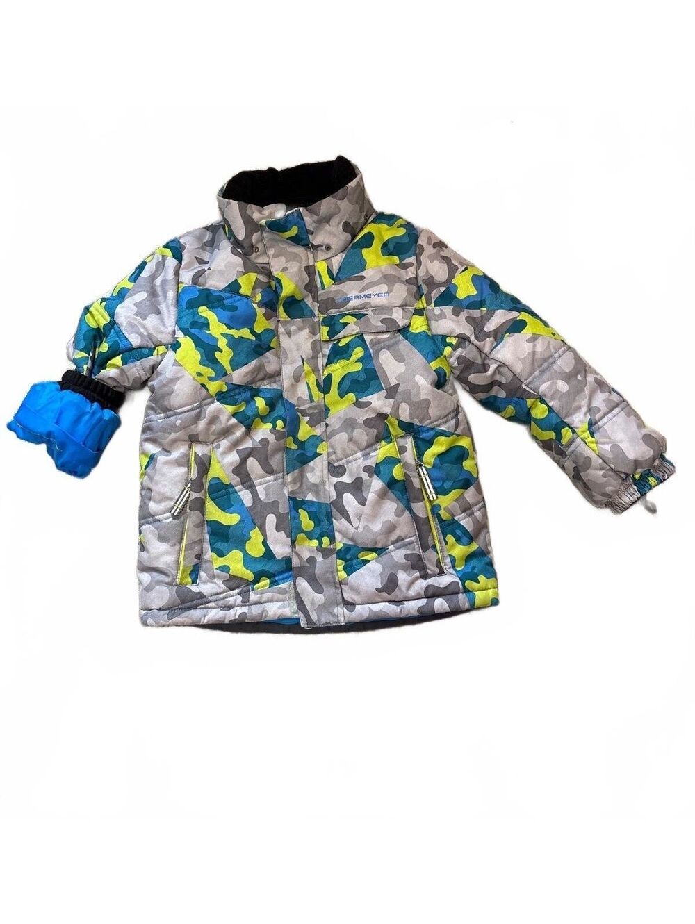 Obermeyer Boys Size 4 Ski Jacket Camo Blue Yellow Winter Coat I-Grow Unreleased